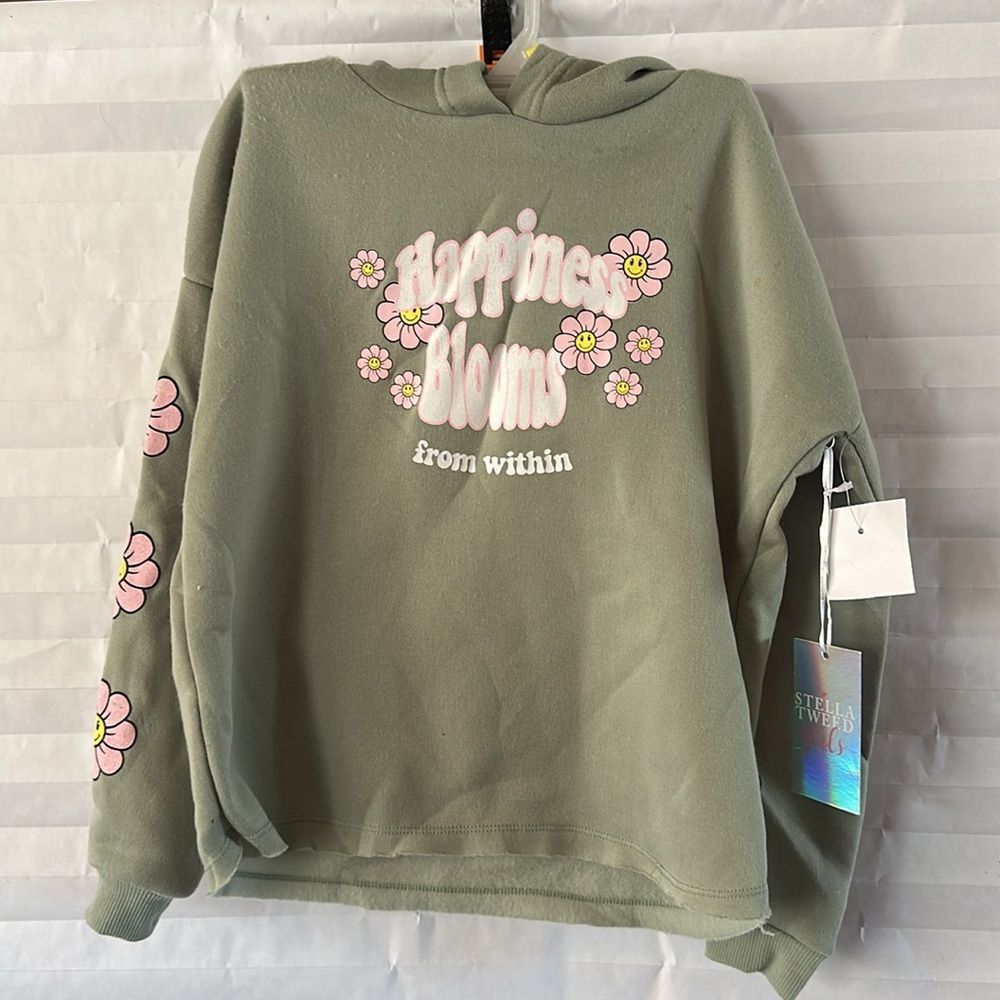 Stella Tweed Girls Sage Green Pullover Hoodie Size Medium – Casual Long Sleeve